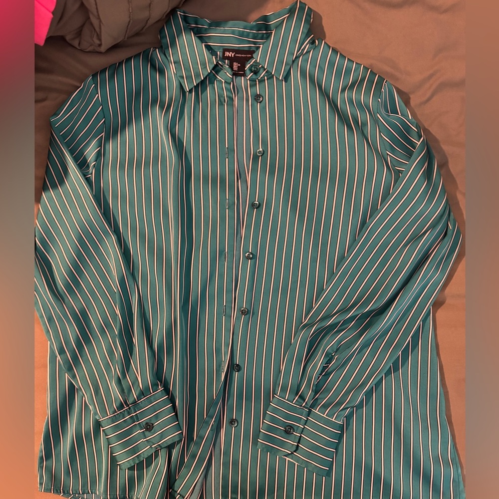 Classic Jones New York Striped Button-Down Shirt - Size L